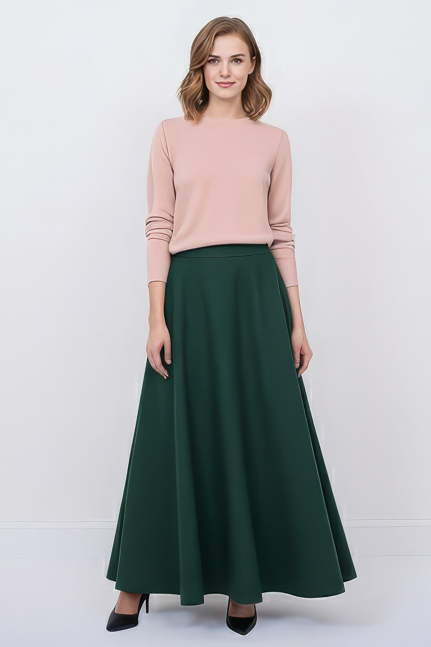 dark green wool maxi skirt