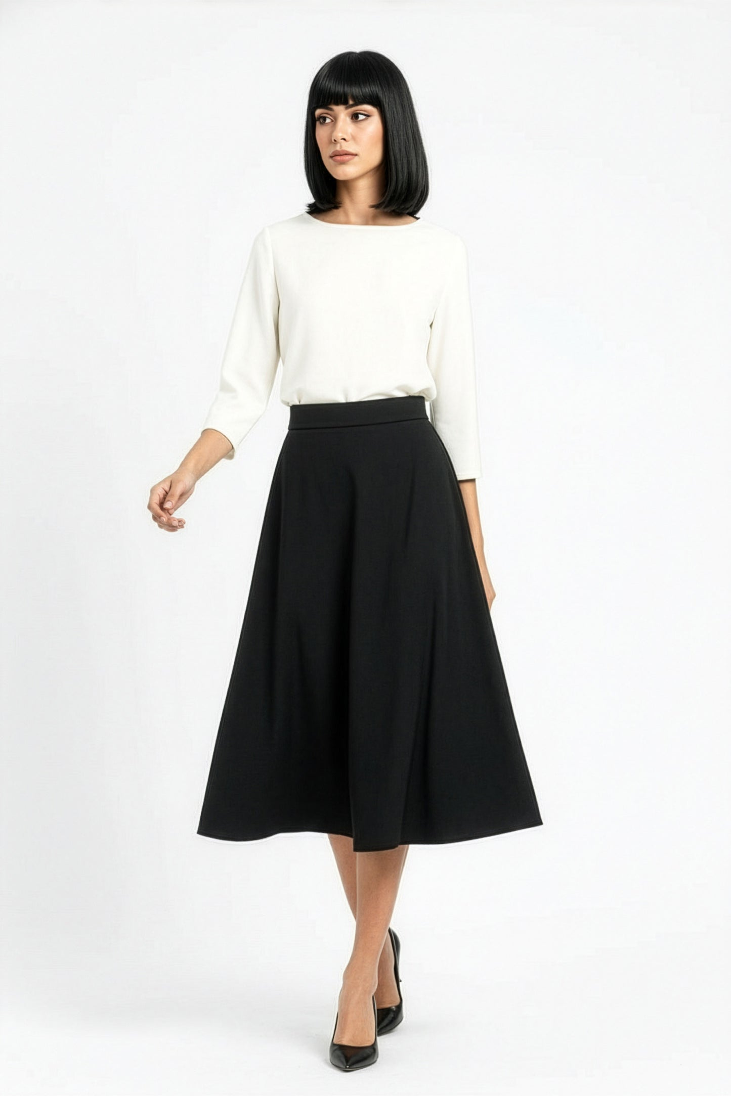Madeline - Wool Midi Skirt in Black