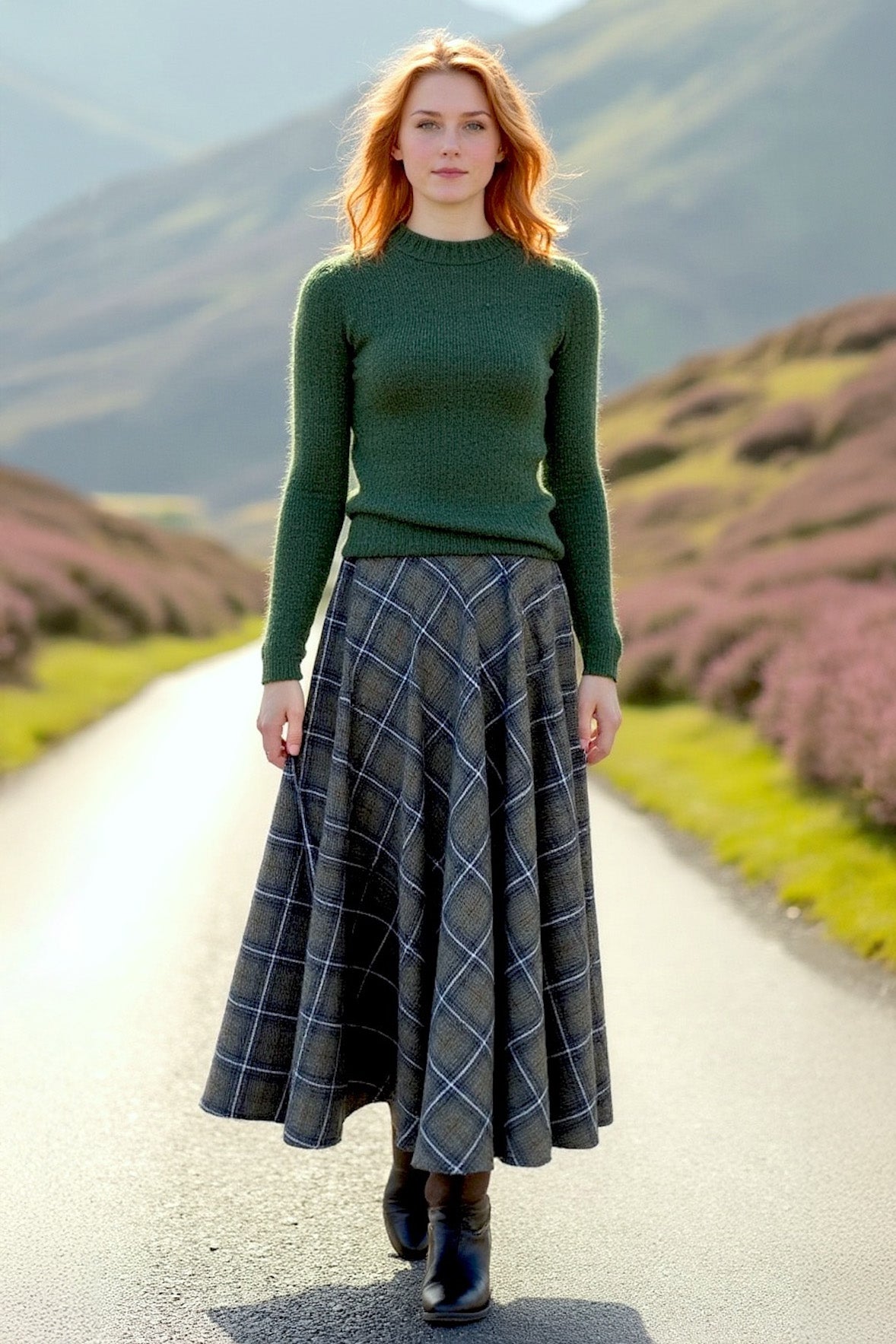 Long Plaid Skirt in Wool - Tartan Winter Skirt