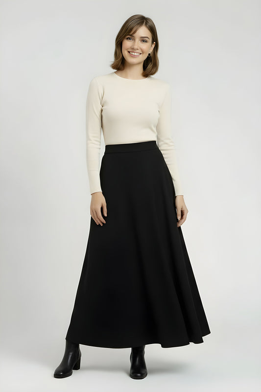 black wool skirt a line