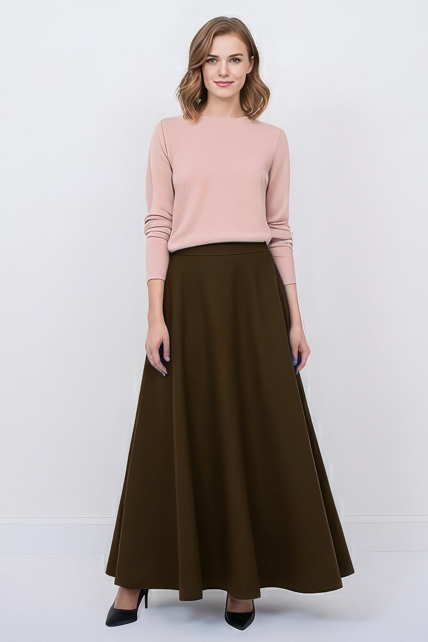 brown wool maxi skirt