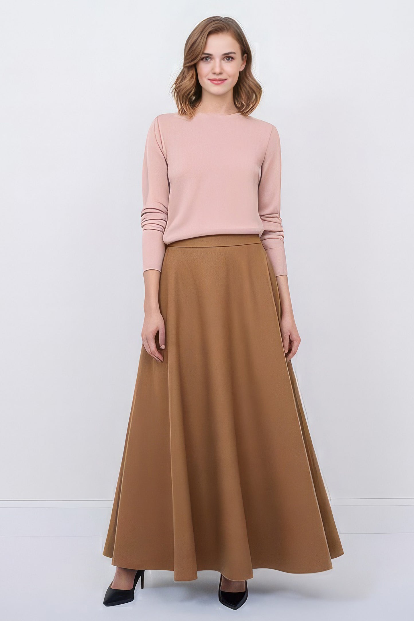 camel wool maxi skirt
