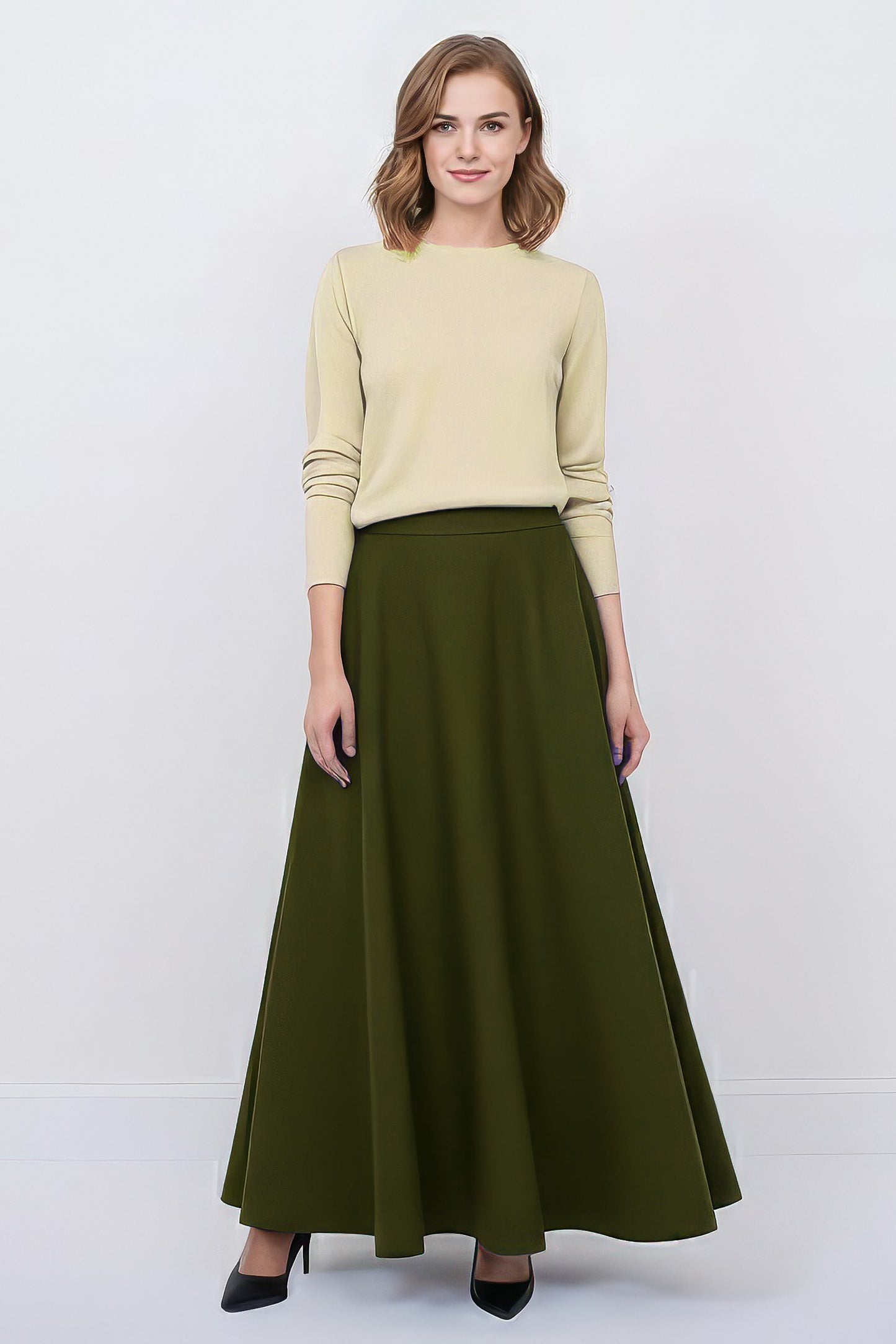 khaki wool maxi skirt