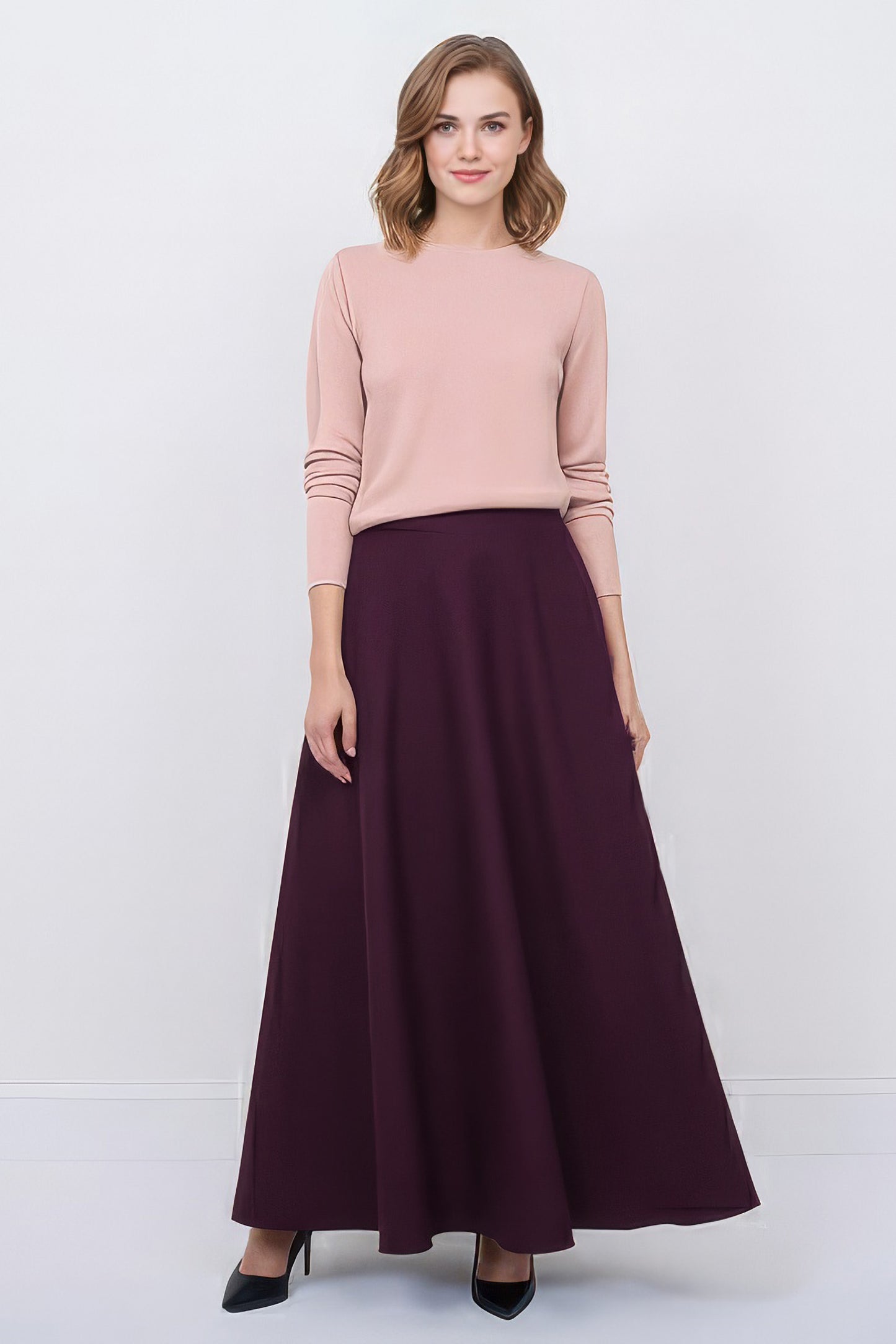 purple wool maxi skirt