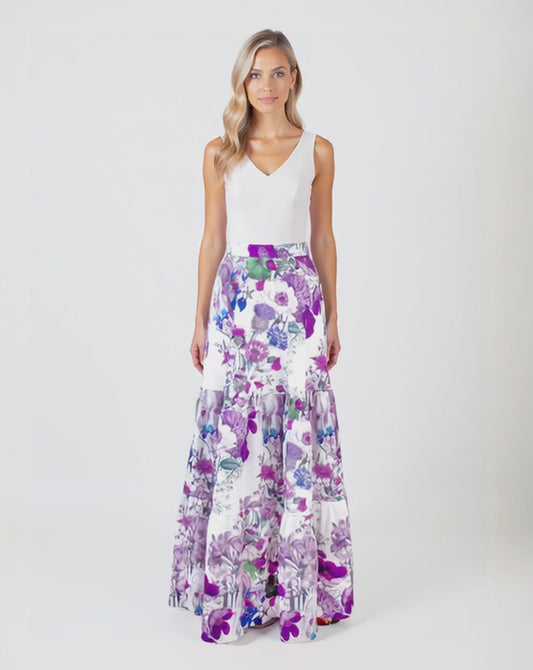 3 Tiered Maxi Skirt in Cotton - Bloomin' Lovely Large Print