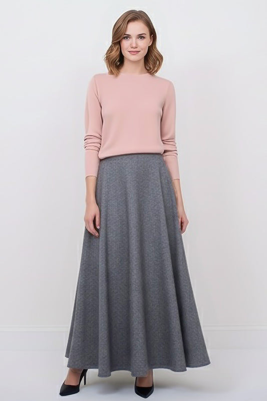 grey wool maxi skirt
