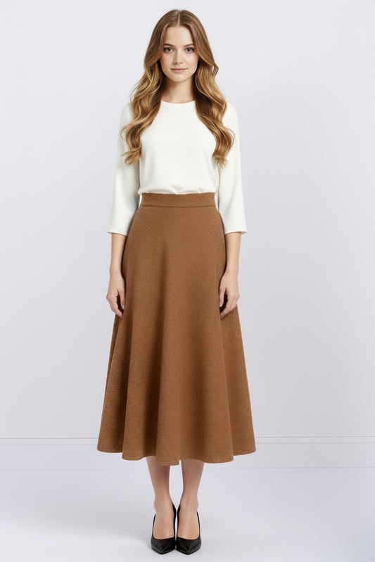 camel wool midi skirt