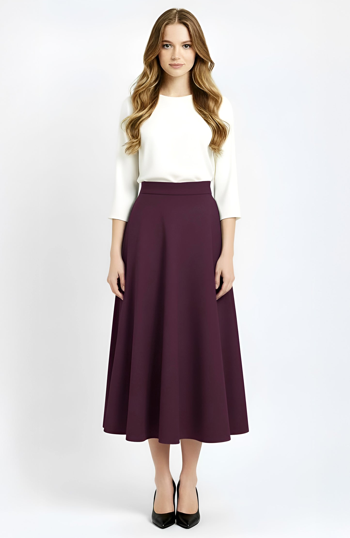 purple wool midi circle skirt