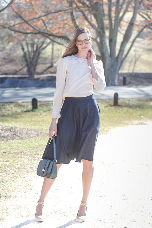 Navy Blue Wool Circle Skirt
