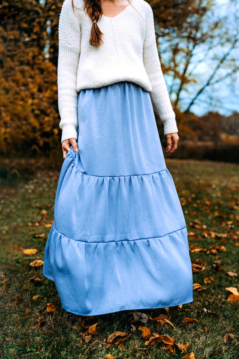 Tiered Sanded Satin Maxi Skirt