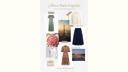 Five piece Paris capsule wardrobe flat lay