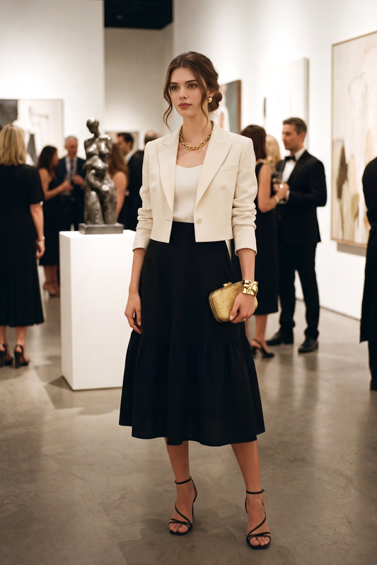 2 tier midi skirt in cotton black