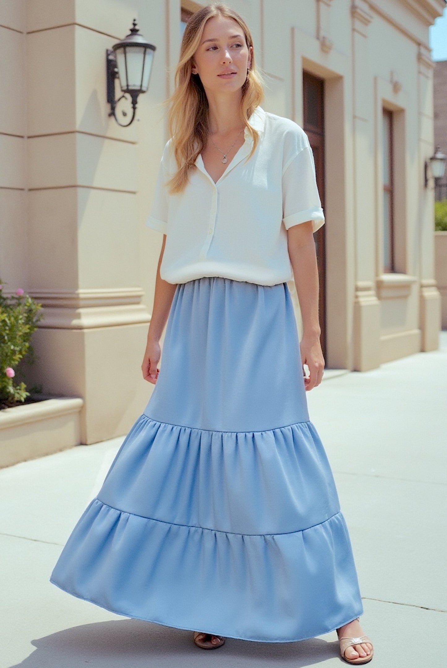Tiered Satin Maxi Skirt