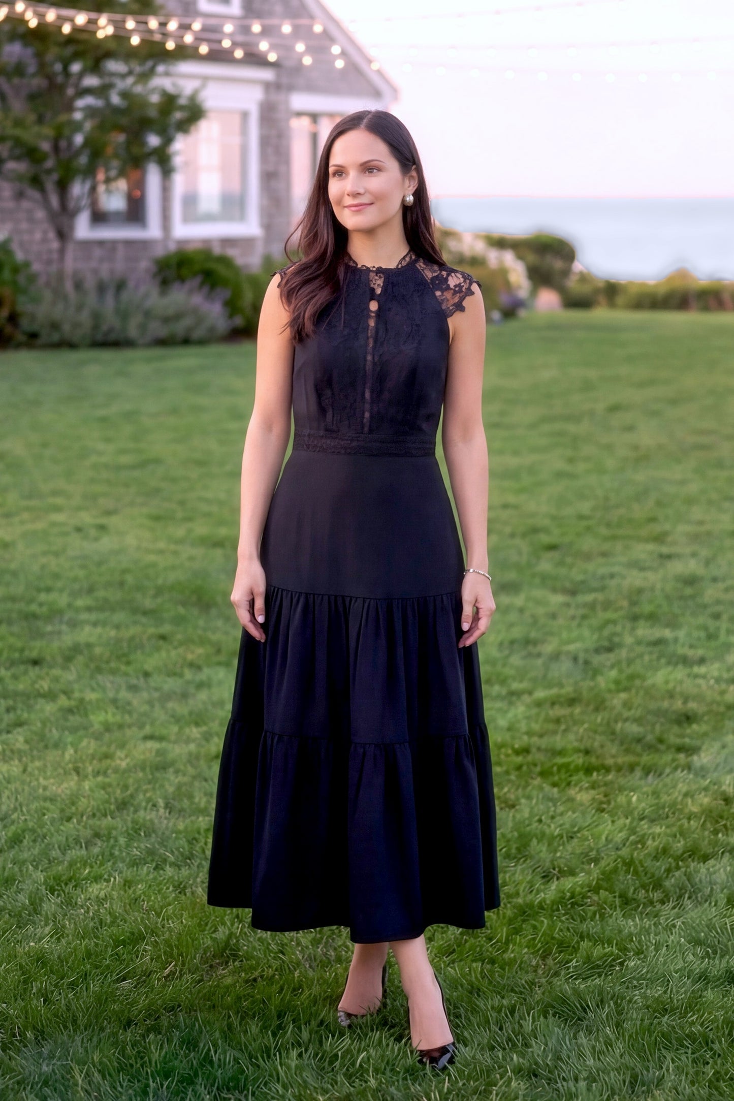 black tiered cotton maxi skirt