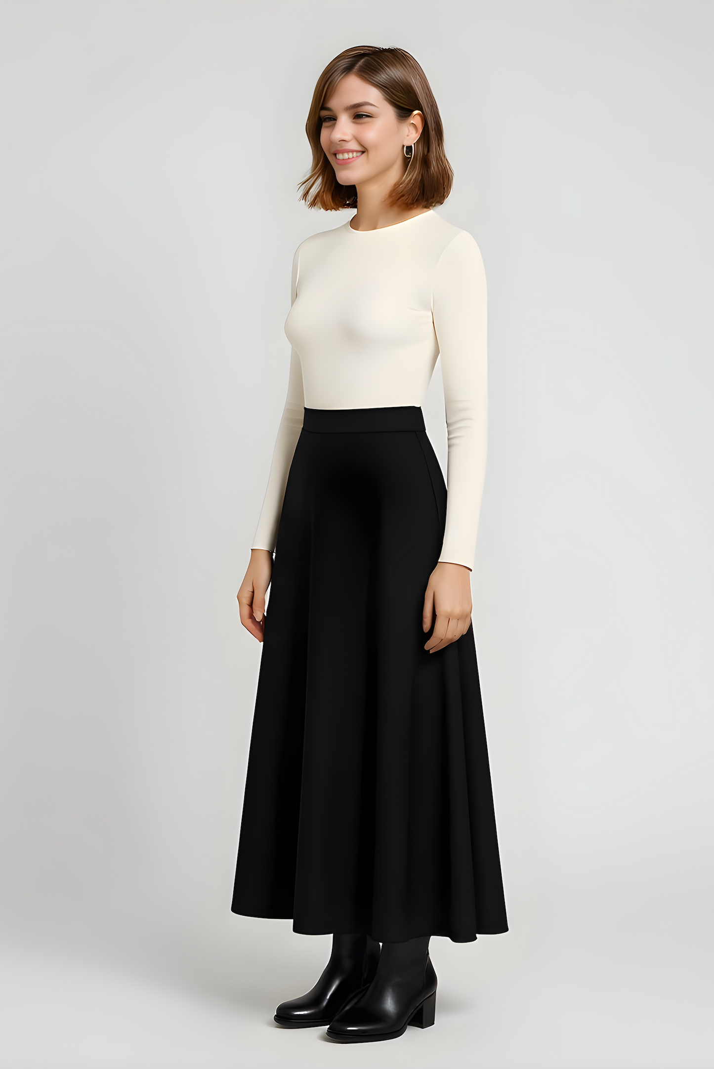 black wool flared aline maxi skirt side view