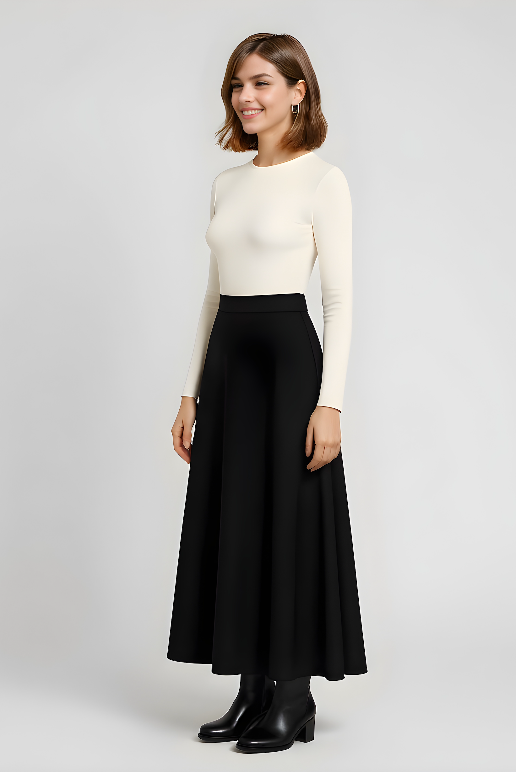 black wool flared aline maxi skirt side view