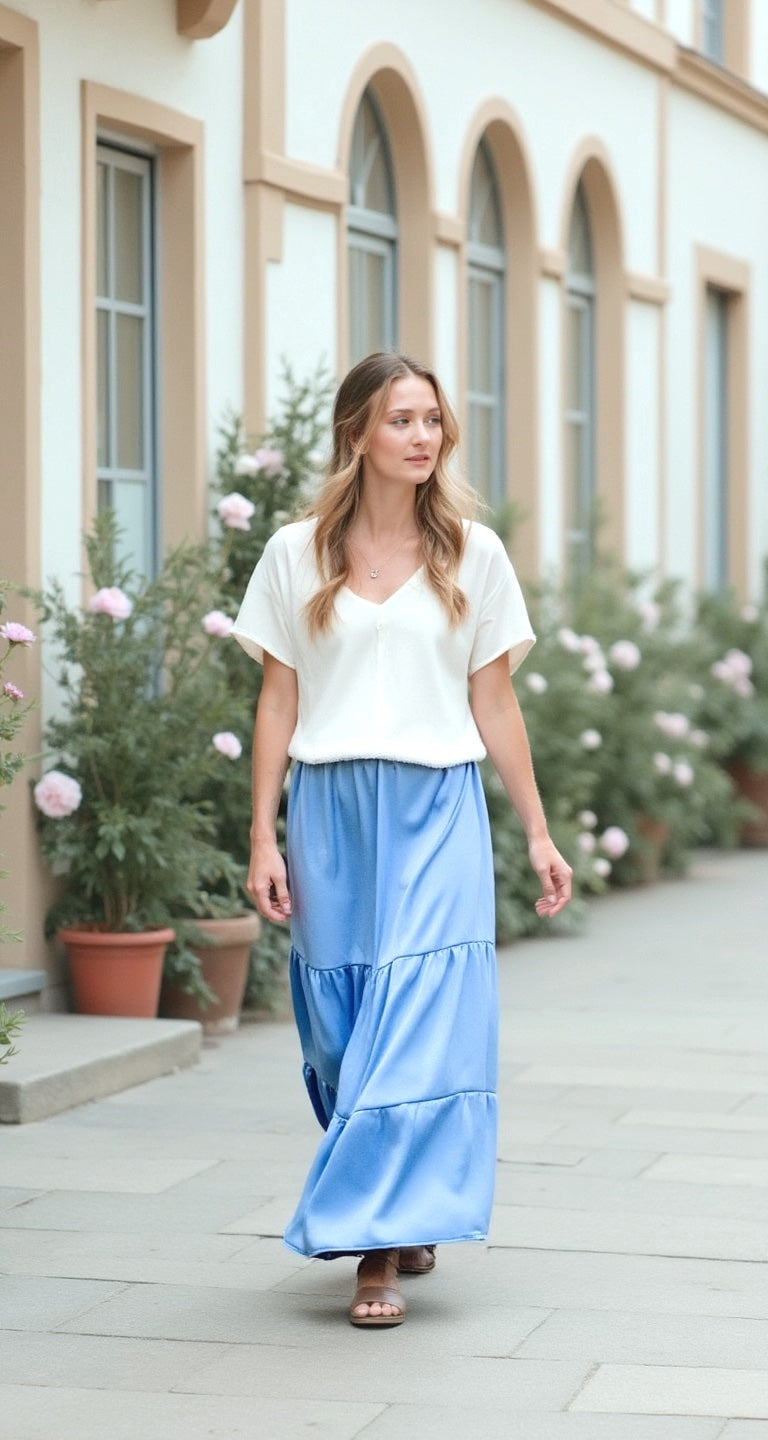 Tiered Satin Maxi Skirt