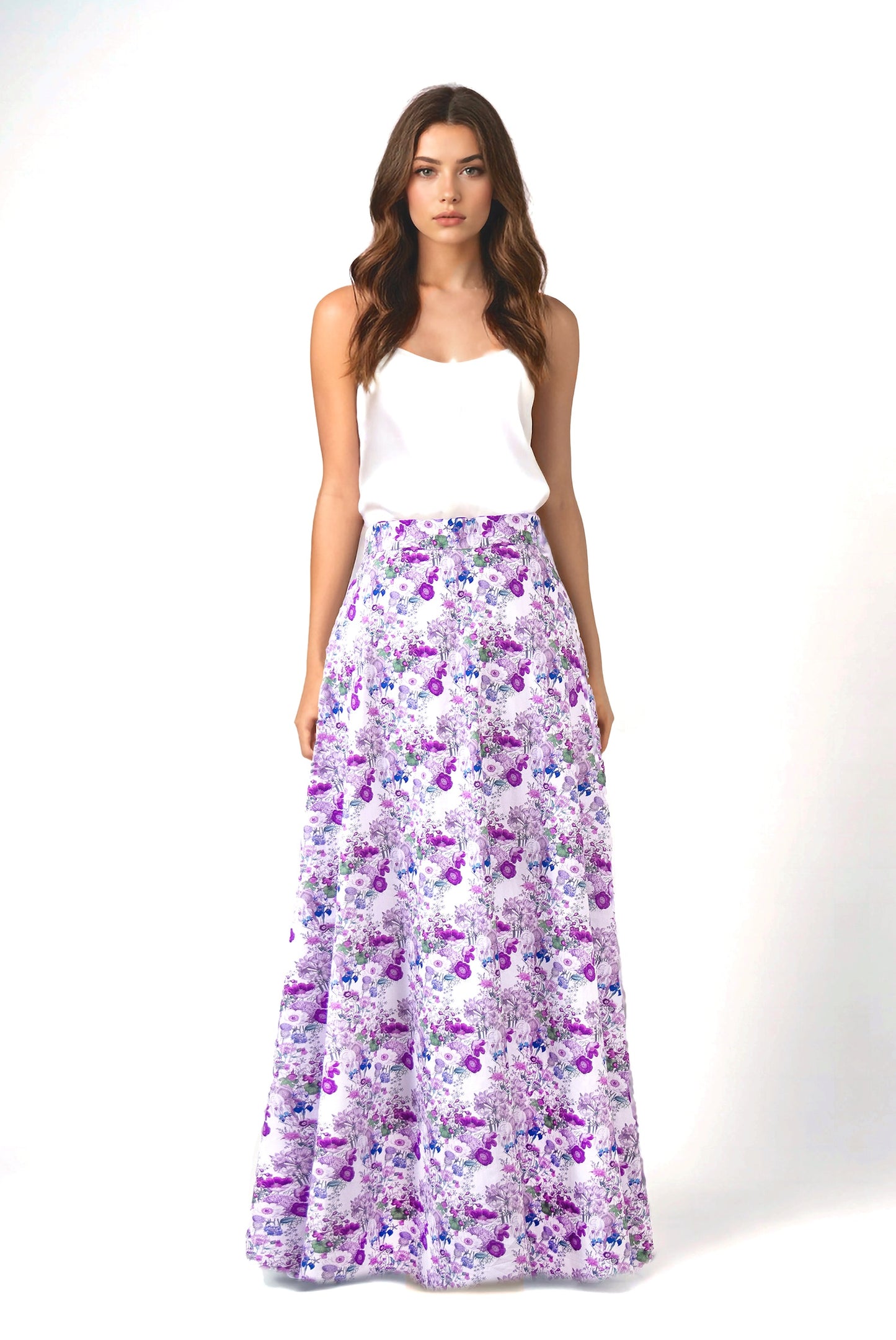 Flared Maxi Skirt in Cotton - Bloomin' Lovely Small Print