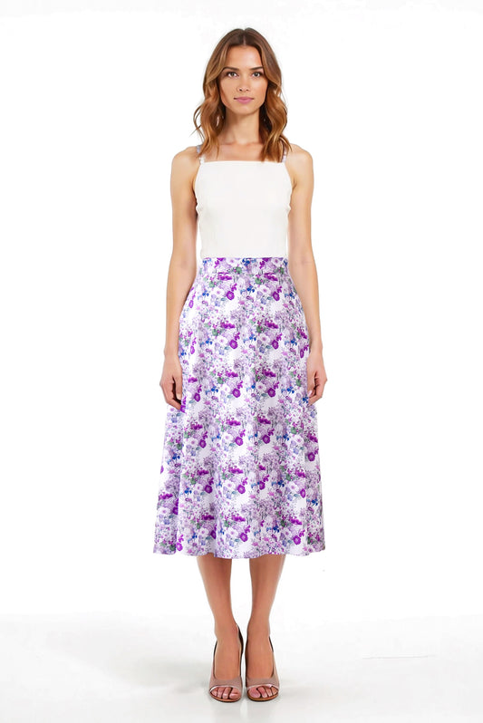 Flared Midi Skirt in Cotton - Bloomin' Lovely Small Print