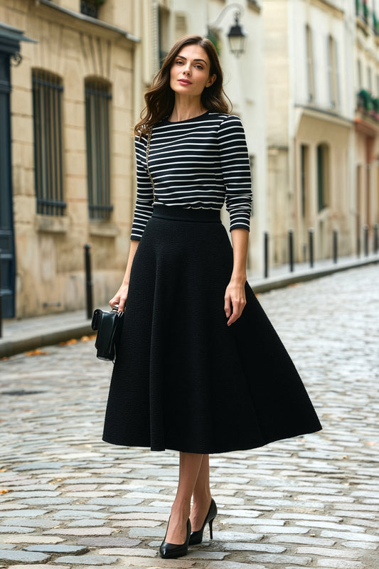 black midi skirt flowy