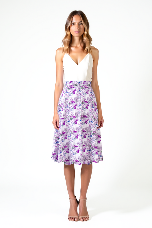 Flared Knee Length Skirt in Cotton - Bloomin' Lovely Small Print