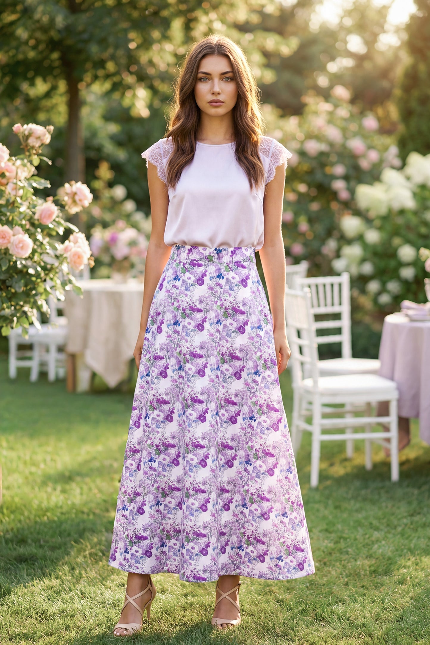 floral flared maxi skirt in cotton custom made