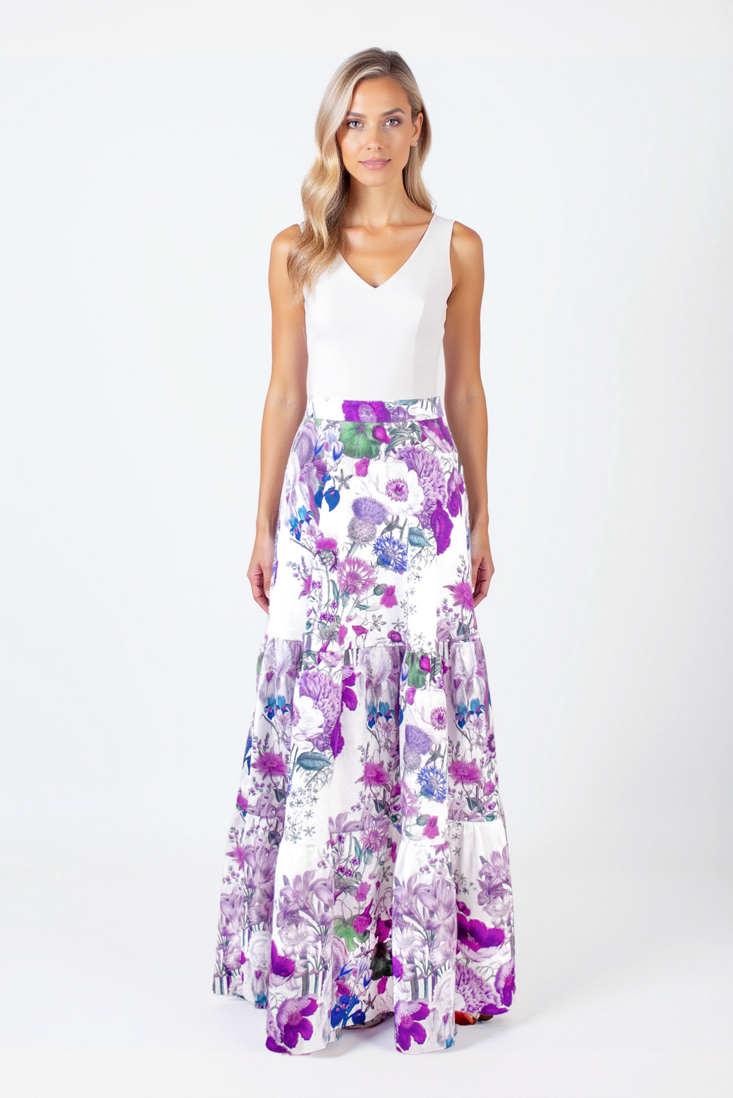 3 Tiered Maxi Skirt in Cotton - Bloomin' Lovely Large Print