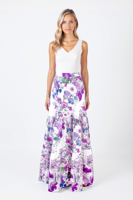 3 Tiered Maxi Skirt in Cotton - Bloomin' Lovely Large Print