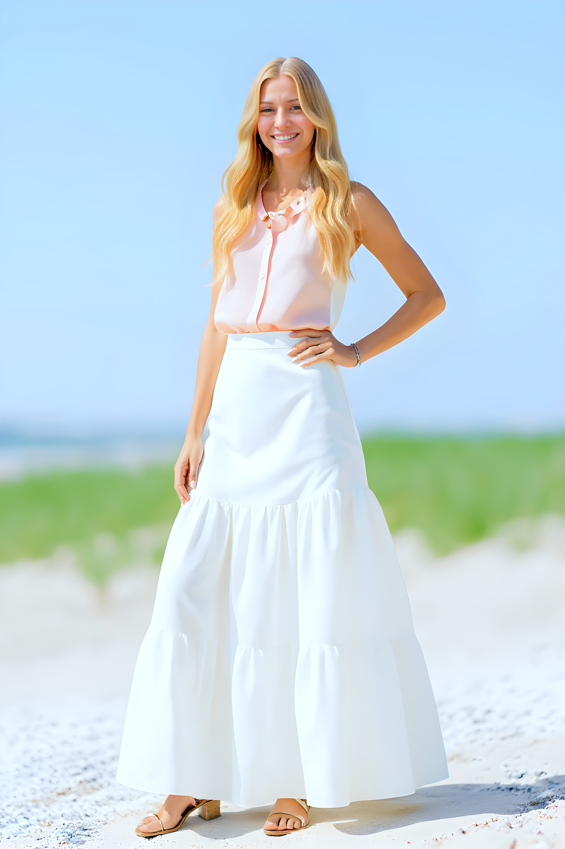 3 Tiered Maxi Skirt in Cotton Poplin - Solid Colors