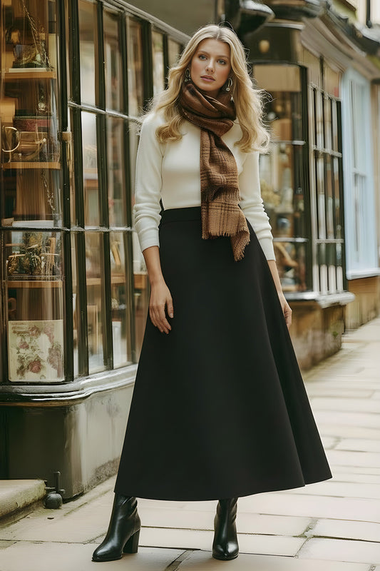 black wool aline skirt