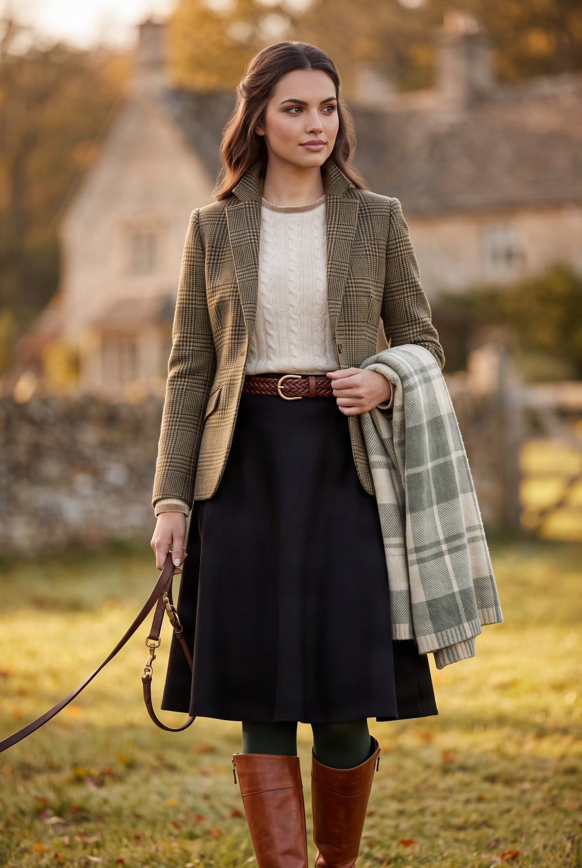 black flared knee length wool skirt