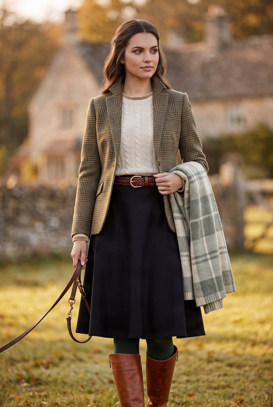 black flared knee length wool skirt