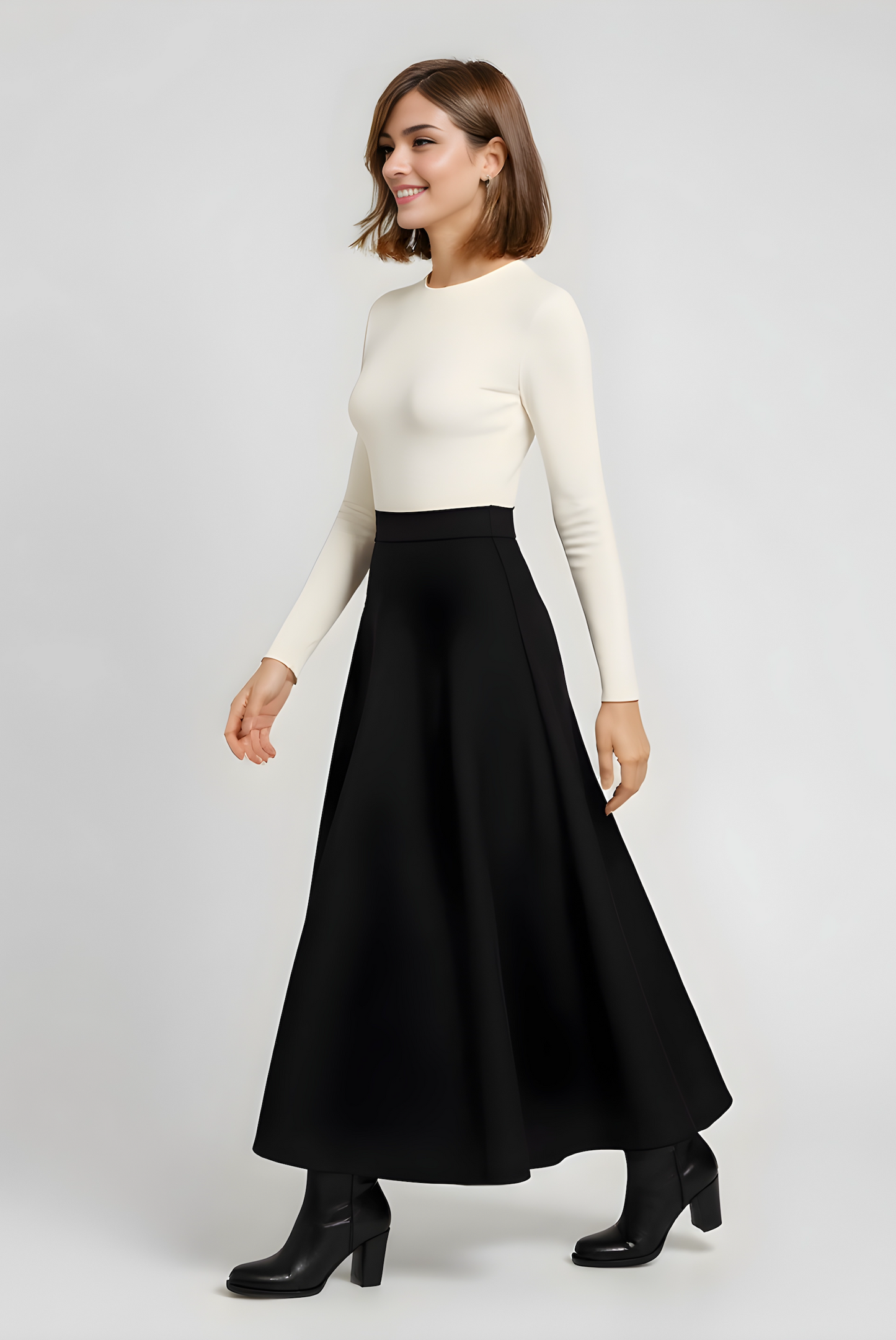 black wool aline maxi skirt walking