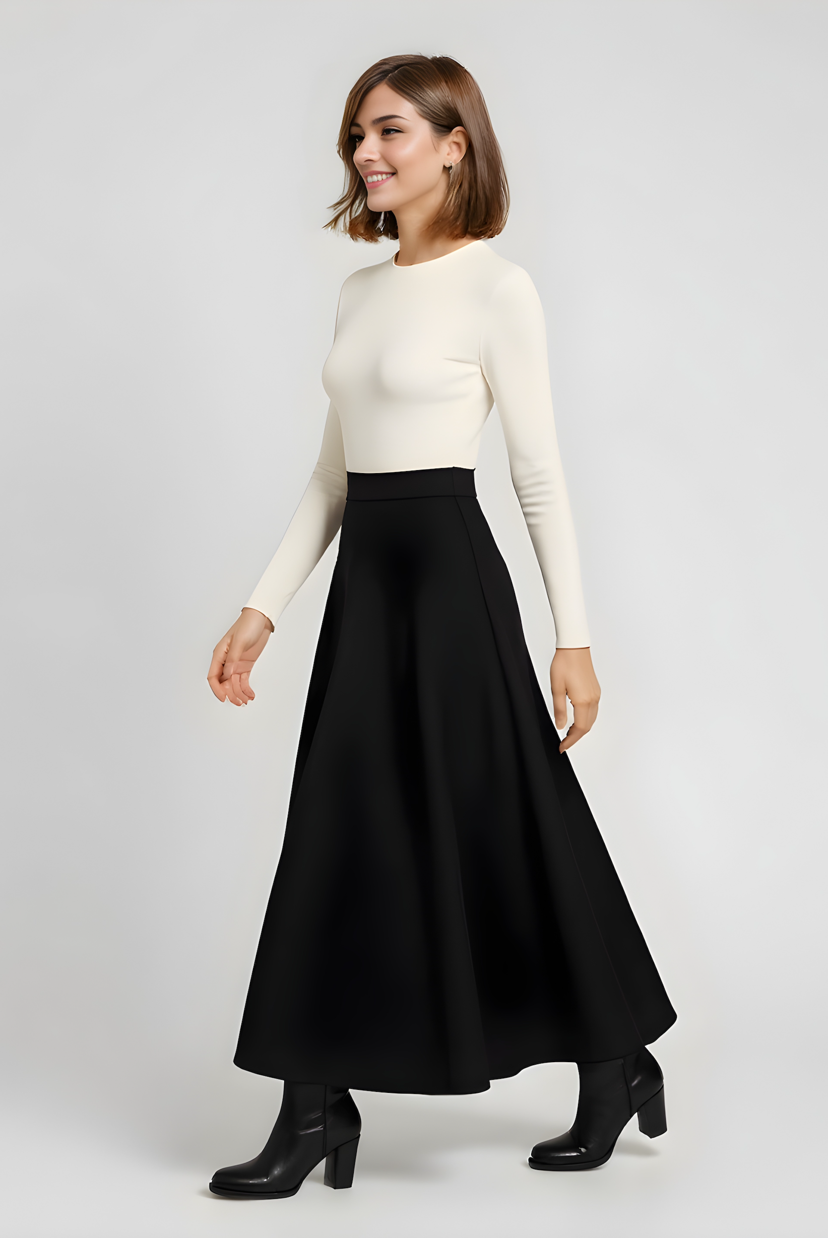 black wool aline maxi skirt walking