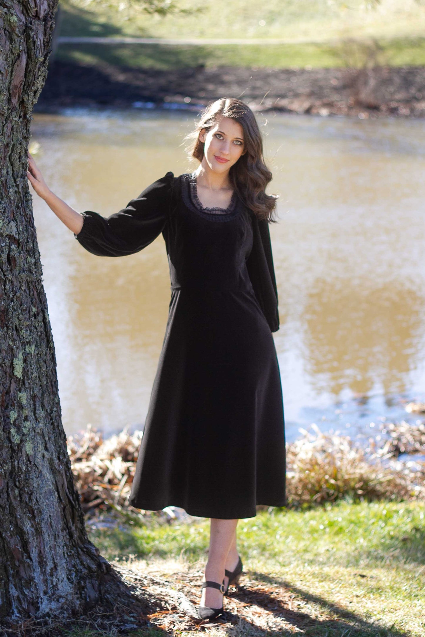 modest black formal dress