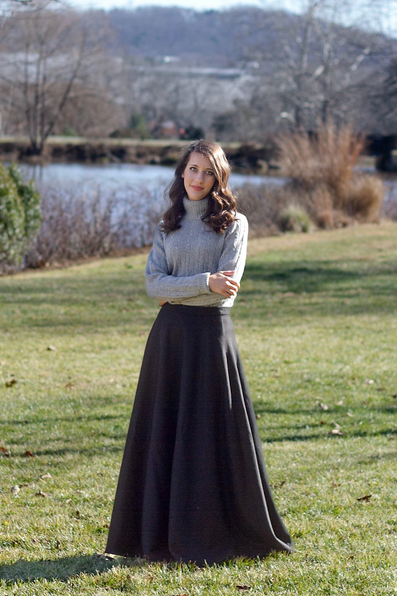 Black long wool skirt