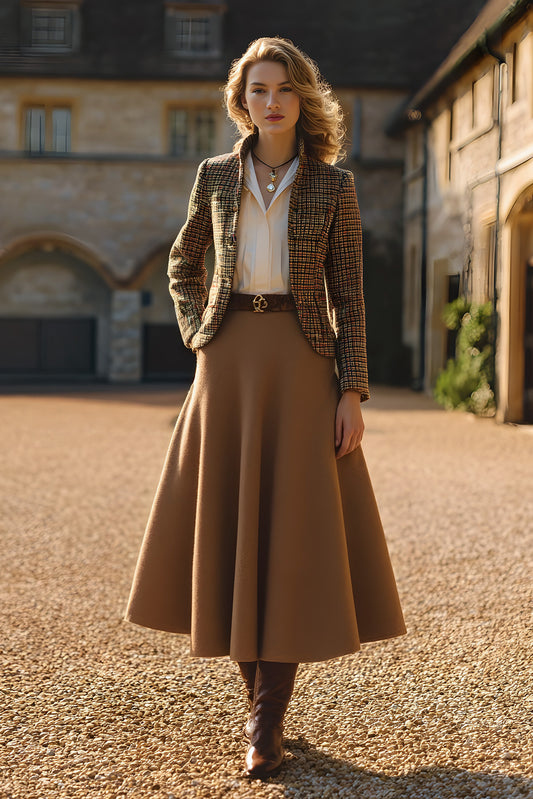 camel wool midi skirt