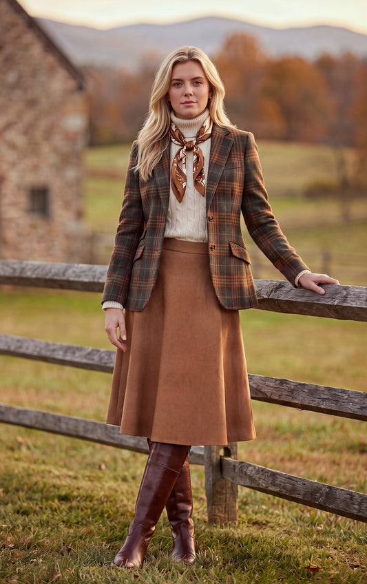 flared wool knee length skirt in camel