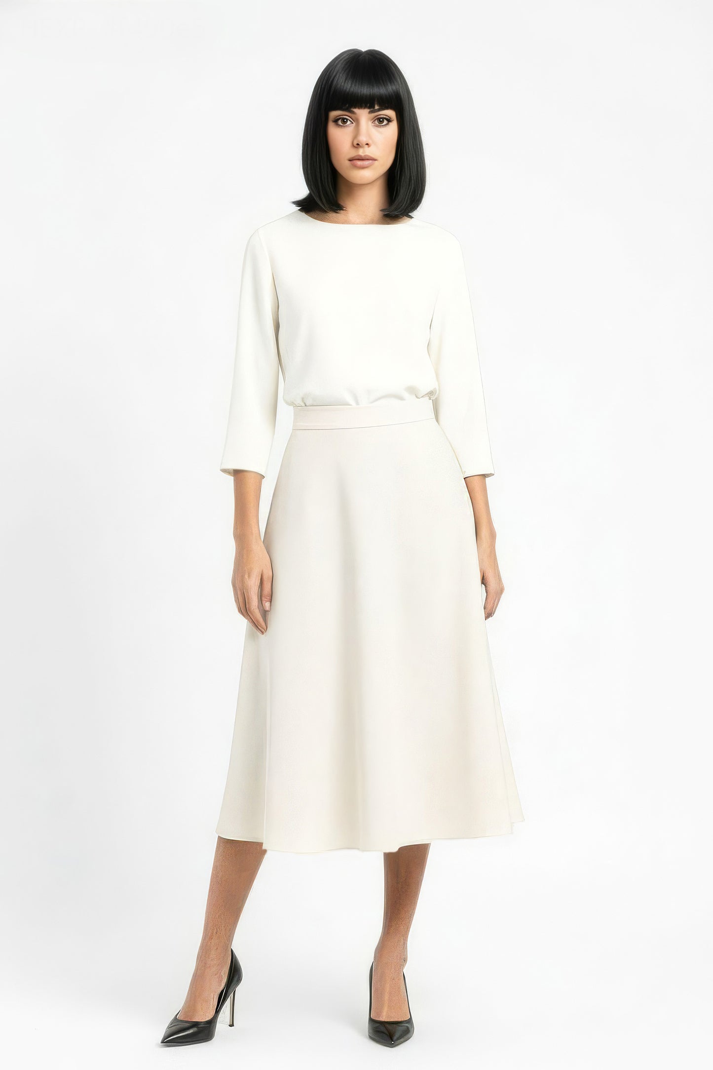 cream aline wool midi skirt in studio