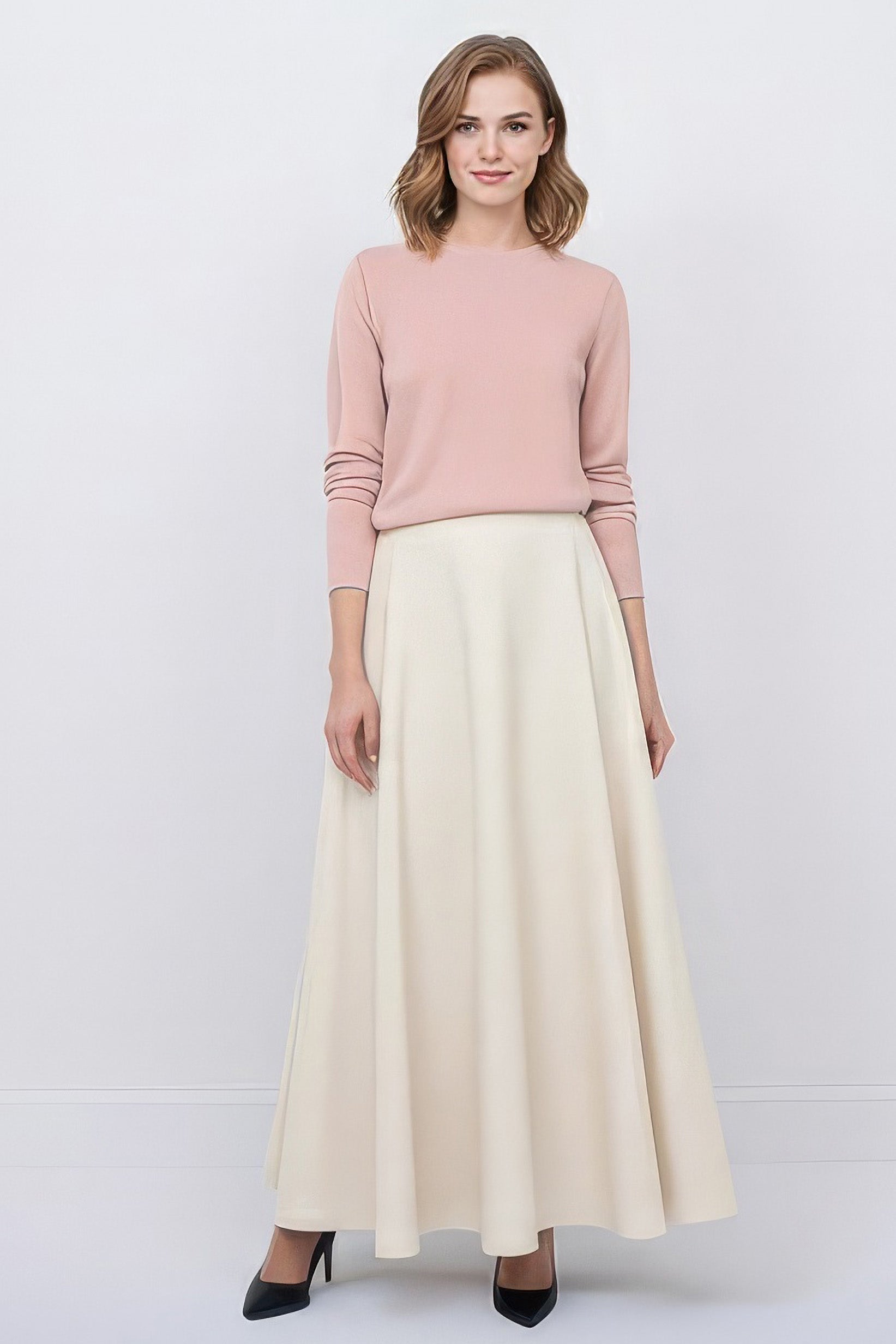 cream wool maxi skirt