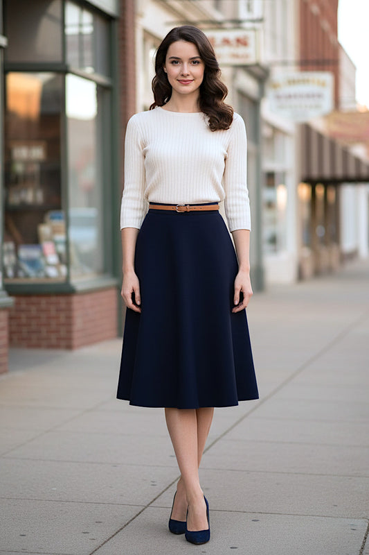 Madeline - Wool Knee-Length Skirt - Solid Colors