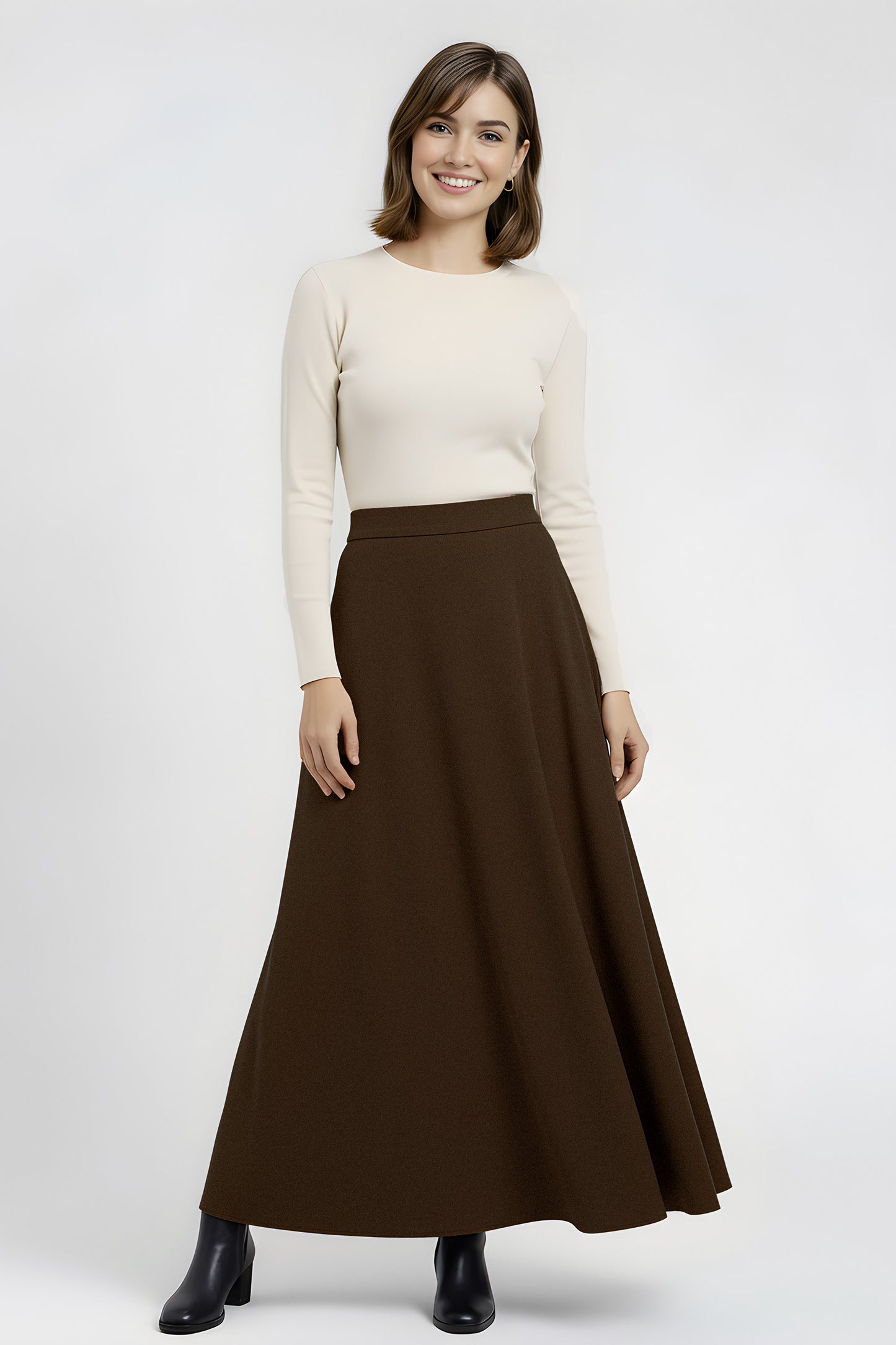 brown aline wool maxi skirt