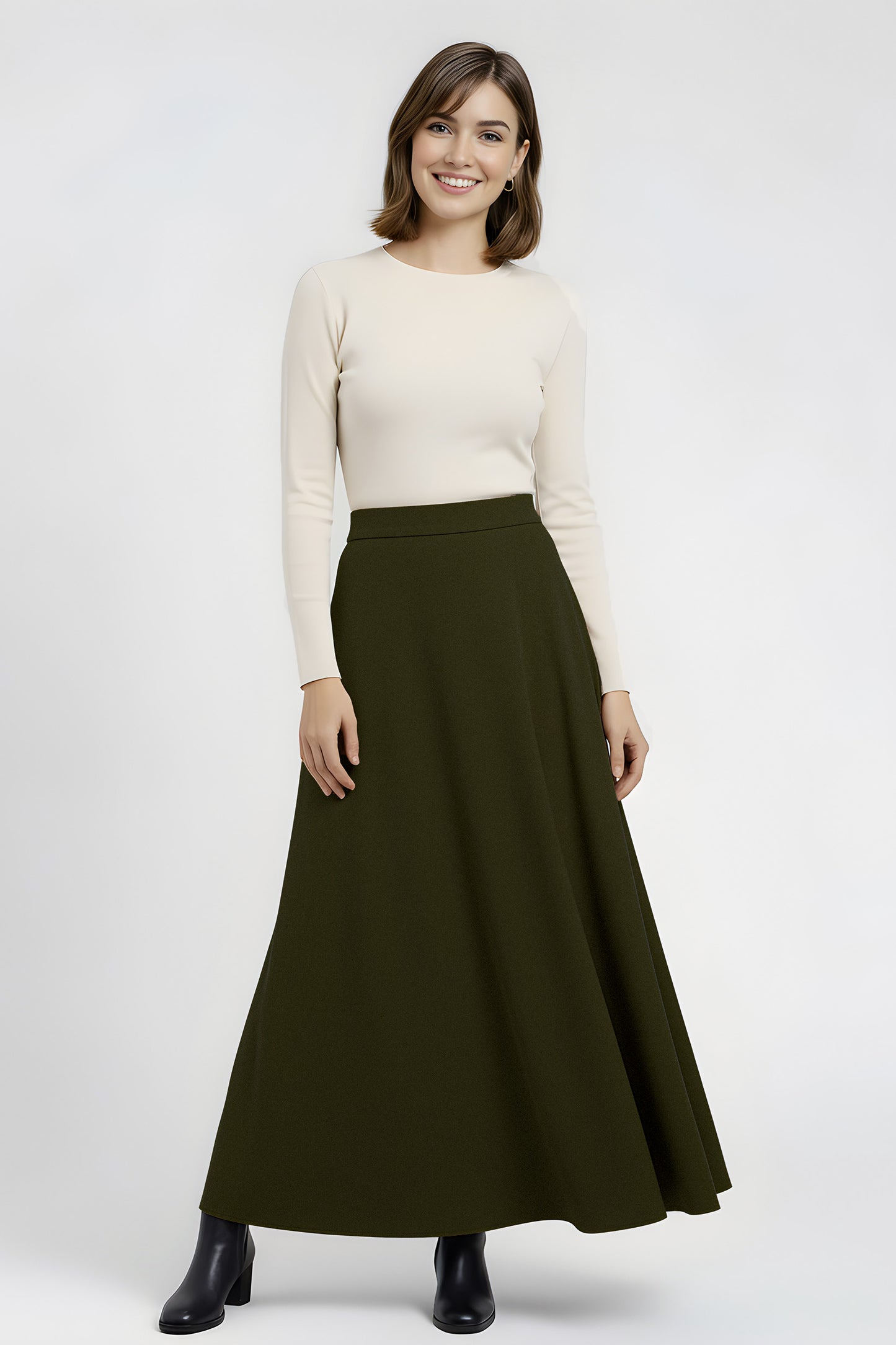 khaki wool maxi skirt