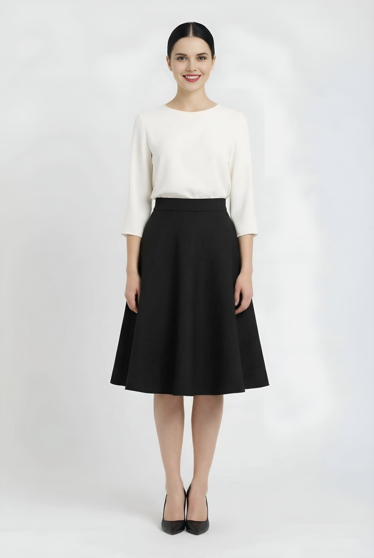 half circle knee length wool skirt in black