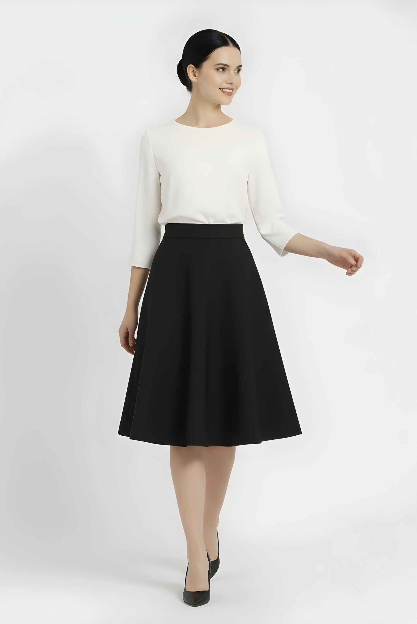 half circle knee length wool skirt black