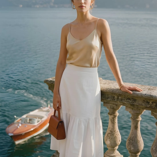 2 tier midi skirt in white cotton sateen video