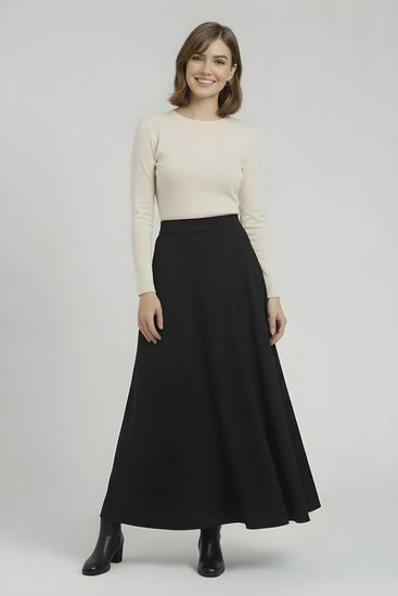 video of black wool aline maxi skirt