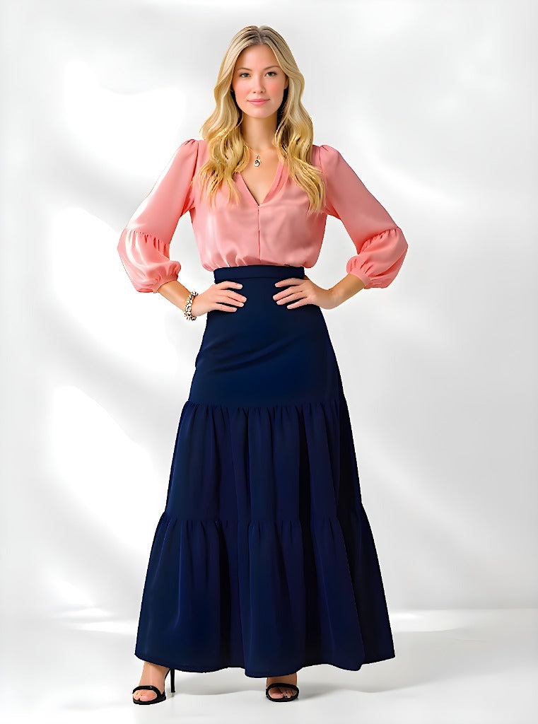3 Tiered Maxi Skirt in Cotton Poplin - Solid Colors