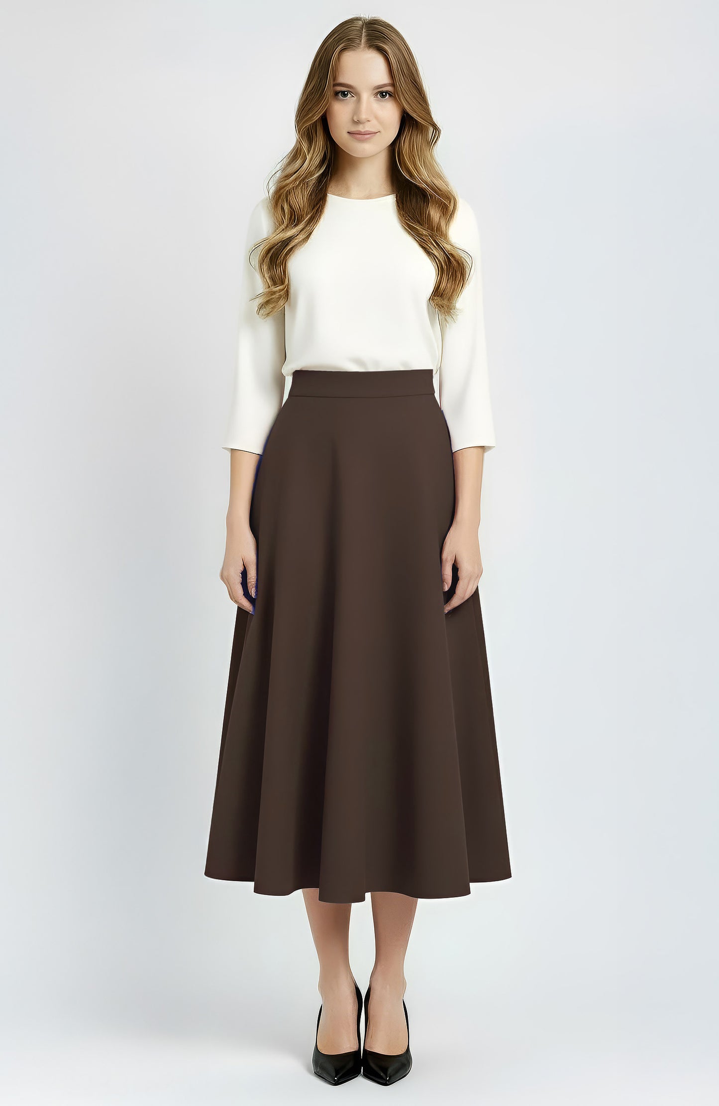 brown wool midi circle skirt