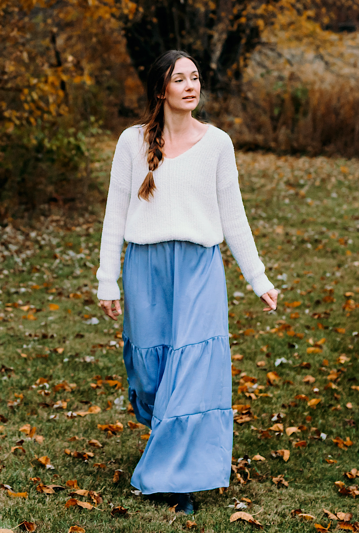 Tiered Sanded Satin Maxi Skirt